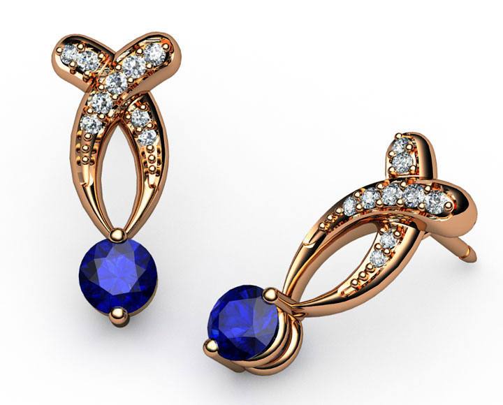 Twist Earrings Gold Earrings Sapphire Earrings Sapphire Studs Earrings Bypass Stud Earrings 14K or 18K White Yellow or Rose gold