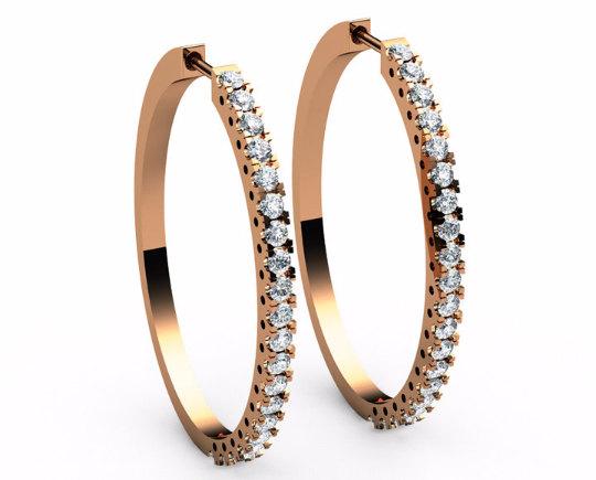 Big Thin Hoops 40 diamonds Hoop Earrings  2.2/3 carat 18K White gold 18K Yellow gold 18K Rose gold marriage forever