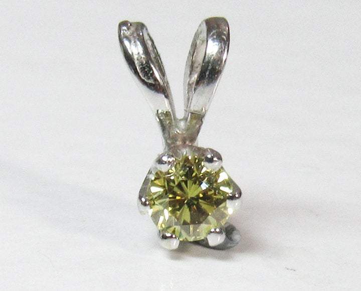 SALE 50% Off Diamond Pendant Fancy color Champagne Greenish Round brilliant cut 14K Gold