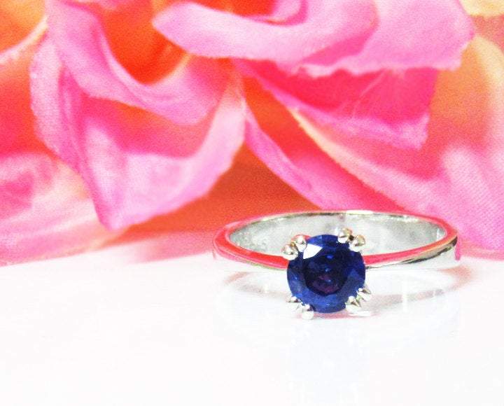 Sapphire Ring Engagement Ring Solitaire Ring 14K White gold September Birthstone