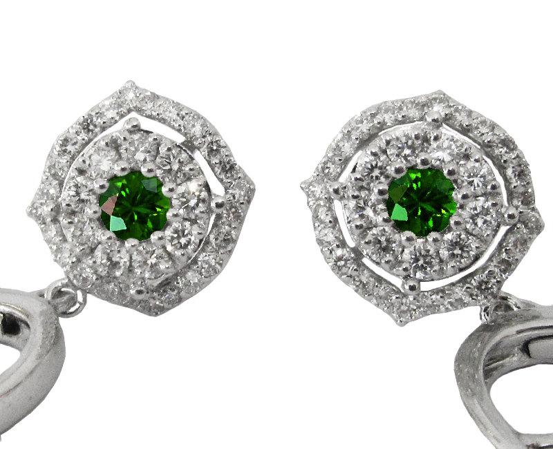 Vintage Diamond Earrings Genuine Emerald Earrings Drop Earrings Chandelier Earrings Wedding Earrings Diamond Floral Earrings 14K White Gold