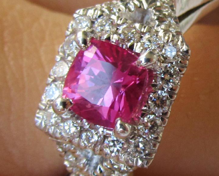 Vintage Gold ring Diamond Engagement Ring 18K White Gold VS Pinkish Purple Sapphire Top Quality Diamonds F VS1