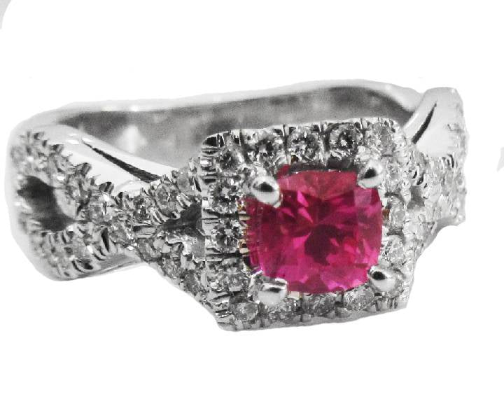 Vintage Gold ring Diamond Engagement Ring 18K White Gold VS Pinkish Purple Sapphire Top Quality Diamonds F VS1