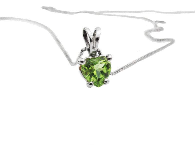 50% SALE - Peridot Heart Pendant in 14K White gold Minimalist pendant