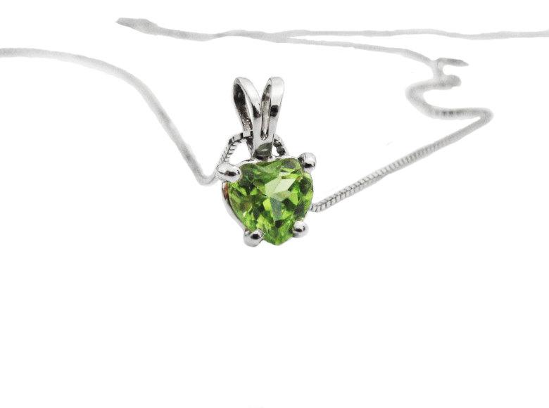 Pendant Peridot Heart Pendant in 14K White gold Minimalist pendant
