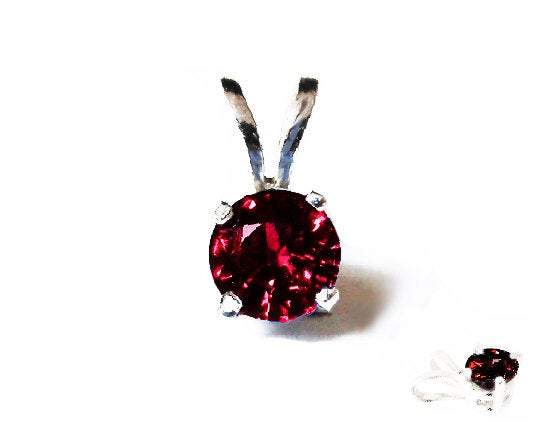 Ruby Pendant Round 4mm Solitaire Top Quality Natural Ruby 14K White gold - Lianne Jewelry
