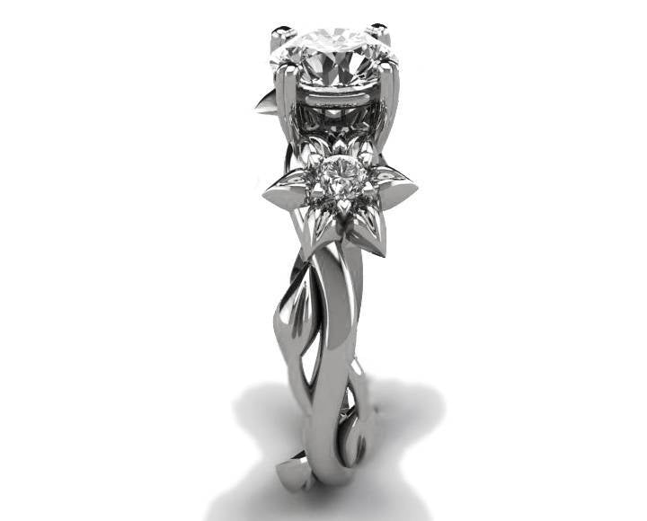 Flower Moissanite Ring Filigree ring Gold ring unique engagement ring  Solid Gold  14K or 18K White gold