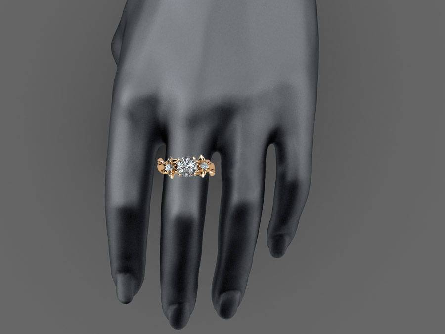 Brutalist ring Moissanite ring Art Nouveau unique engagement ring Solid Gold Flower design in Rose gold