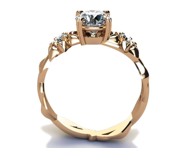 Brutalist ring Moissanite ring Art Nouveau unique engagement ring Solid Gold Flower design in Rose gold - Lianne Jewelry