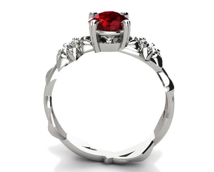 Filigree ring Gold ring Asian Ruby Ring Art Nouveau unique Engagement ring Solid Gold Flower design in White gold