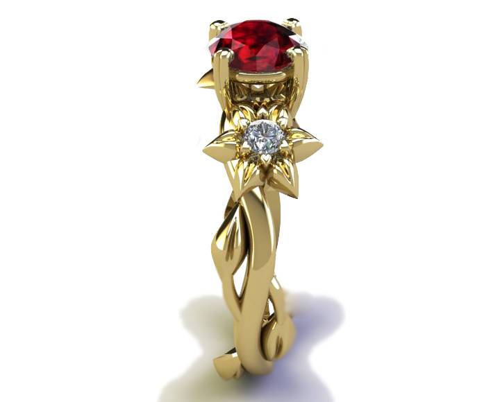 Filigree ring flower ring Asian Ruby Ring Art Nouveau unique Engagement ring Solid Gold Flower design in Yellow gold