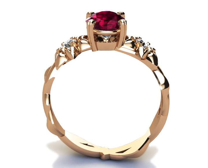 Filigree ring Gold ring Ruby Ring Art Nouveau unique Engagement ring Solid Gold Flower design in Rose gold