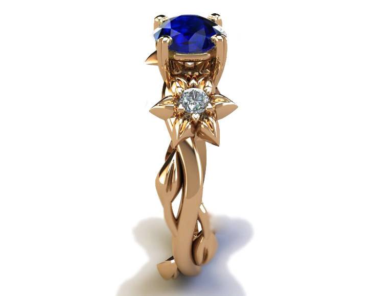 Floral ring Promise ring Edwardian ring unique Engagement ring Sapphire Ring Solid Gold  14K or 18K Rose gold