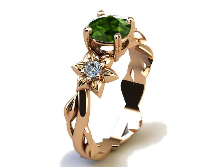 Claddagh ring Brutalist ring Emerald Ring Art Nouveau unique Engagement ring Solid Gold  Yellow gold