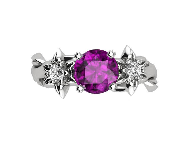 Filigree ring Gold ring Amethyst Ring Art Deco unique Engagement ring Solid Gold Flower design in White gold