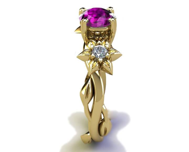 Amethyst Ring Flower Ring Filigree ring Botanical Ring Art Nouveau unique Engagement ring Solid Gold