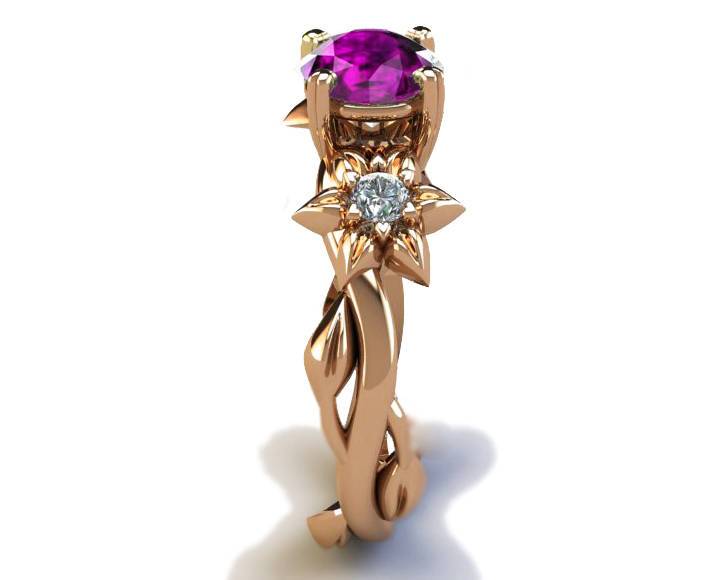 Filigree Mother to bride ring Gold ring Amethyst Ring Art Nouveau unique ring Solid Gold Flower design in Rose gold