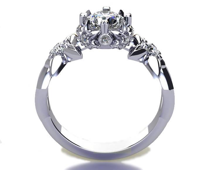 Filigree ring Gold ring Art Nouveau unique Engagement ring Solid Gold Moissanite ring Flower design in White gold