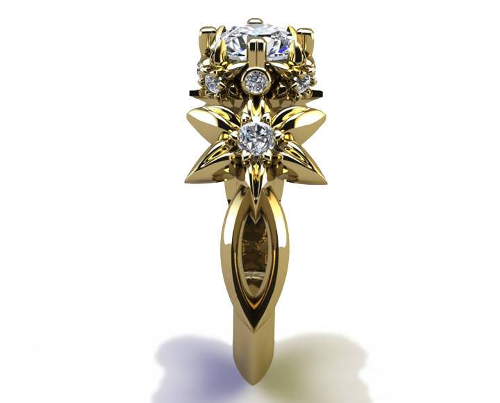 Leaves Engagement Ring Botanical Ring Moissanite Engagement Flower Ring Solid Gold Leaves Ring Art Nouveau unique Ring for Her