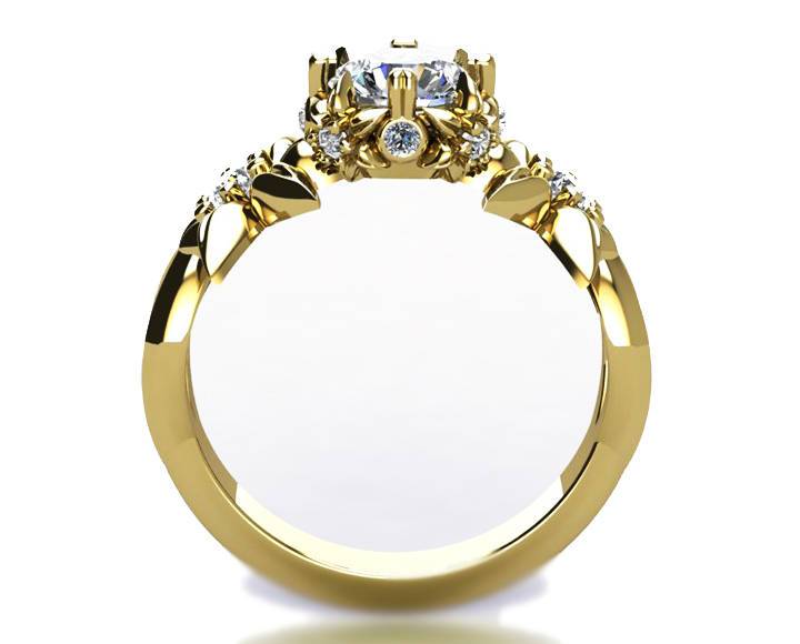 Leaves Engagement Ring Botanical Ring Moissanite Engagement Flower Ring Solid Gold Leaves Ring Art Nouveau unique Ring for Her