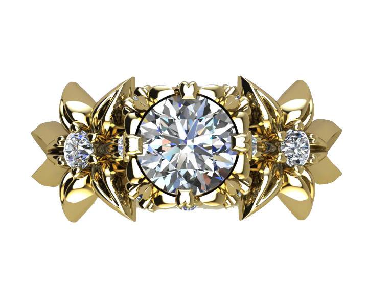 Leaves Engagement Ring Botanical Ring Moissanite Engagement Flower Ring Solid Gold Leaves Ring Art Nouveau unique Ring for Her