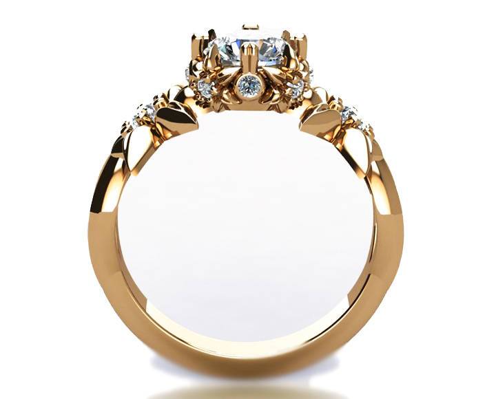 Filigree leaf Engagement ring Gold ring Solid Gold Art Nouveau unique ring Moissanite ring Flower design in Rose gold