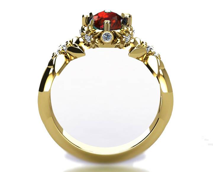 Filigree ring, Gold ring, Mothers day gift, Art Nouveau unique Engagement ring Solid Gold Asian Ruby ring Flower design in Yellow gold