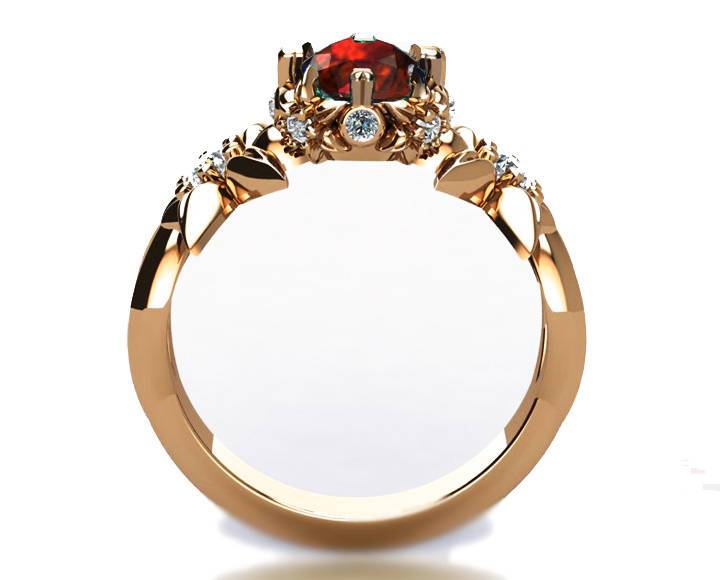 Promise ring Gold ring Anniversary ring Edwardian ring unique ring Solid Gold  Asian Ruby ring Flower ring, 14K or 18K Rose gold