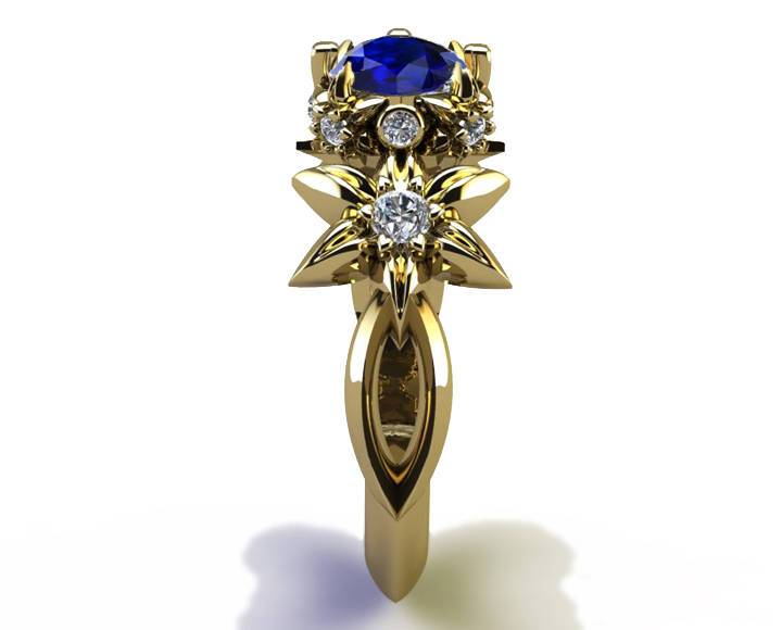 Filigree ring Gold ring Art Nouveau unique Engagement ring Solid Gold Sapphire ring Flower design in Yellow gold