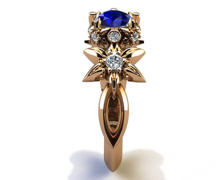 Filigree ring Gold ring Art Nouveau unique Engagement ring Solid Gold Sapphire ring Flower design in Rose gold