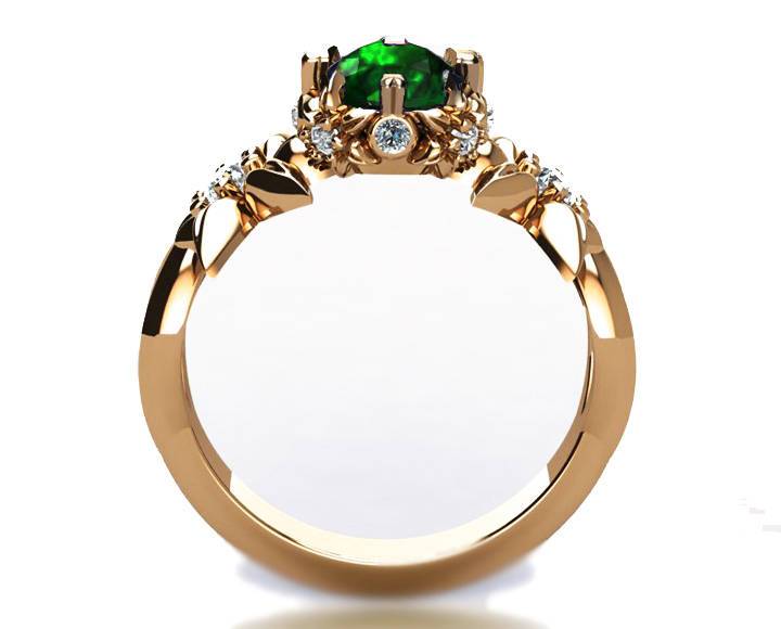 Filigree ring Gold ring Art Nouveau unique Engagement ring Solid Gold Emerald ring Flower design in Rose gold