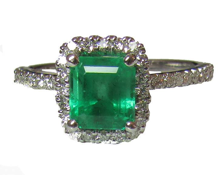 Vintage Emerald Engagement Ring 14K White Gold Halo Princess Diana Ring Vintage Style Unique Engagement Ring - Lianne Jewelry