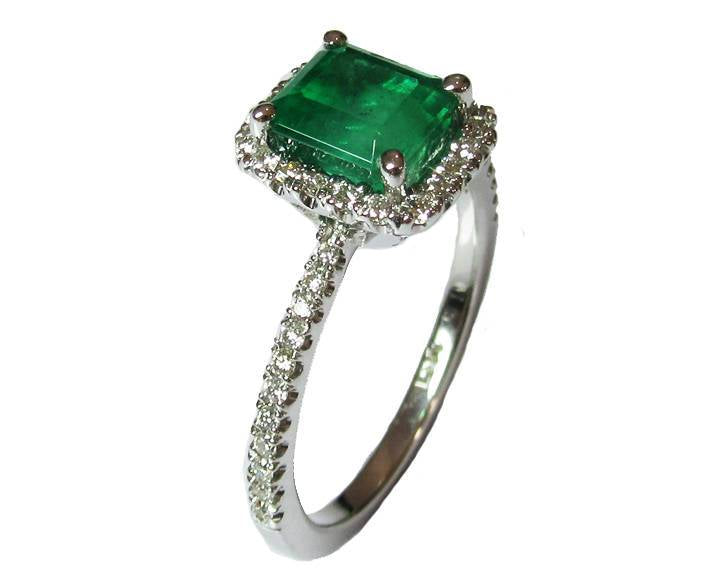 Vintage Emerald Engagement Ring 14K White Gold Halo Princess Diana Ring Vintage Style Unique Engagement Ring