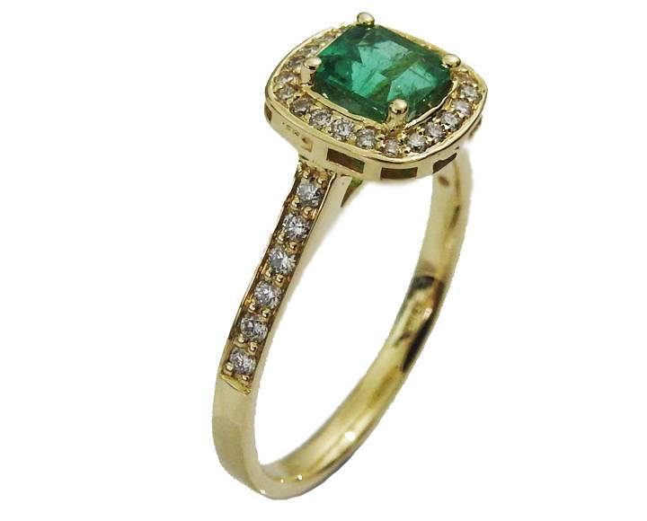 Cocktail Emerald Gold Ring Vintage Ring Yellow gold Frame Pave Diana ring Diamonds surround the Emerald May Birthstone Anniversary Gift