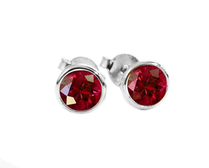 Genuine Ruby Earrings Tulip Studs Bridesmaid Gift Genuine Ruby stud Earrings 4 mm Earring Yellow gold 18K Gold
