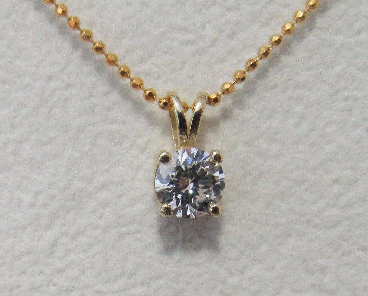 Girlfriend gift Diamond Pendant Solitaire Pendant 4.5mm 14K Yellow or White gold chain included  Minimalist pendant