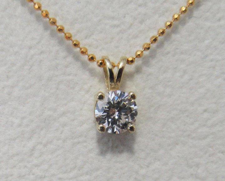 Pendant Diamond Pendant Solitaire Pendant 4.3mm 14K Yellow or White gold chain included  Minimalist pendant