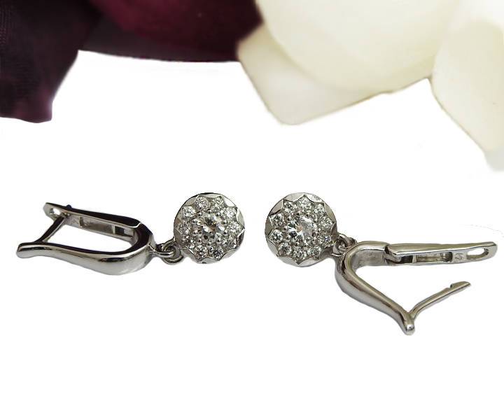 Vintage Gold Earrings Gold Earrings  White gold Diamond Halo Drop Earrings 14K