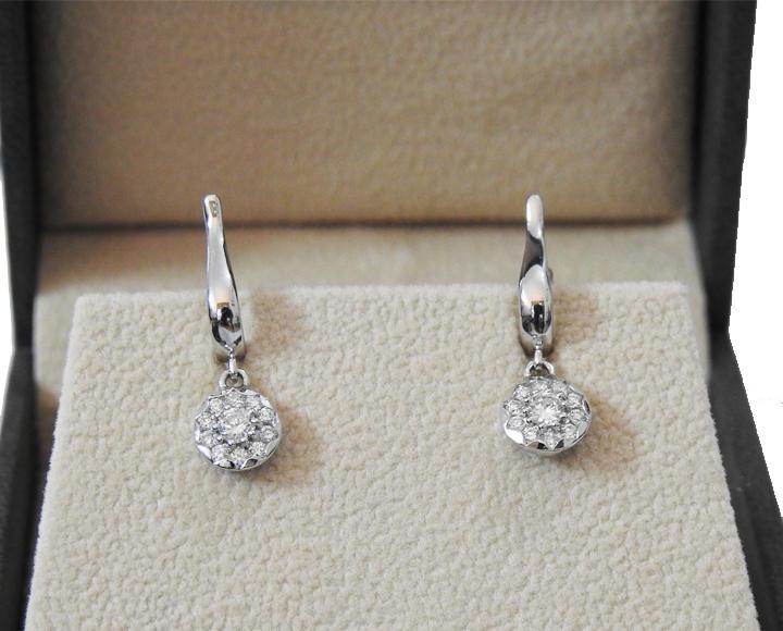 Vintage Gold Earrings Gold Earrings  White gold Diamond Halo Drop Earrings 14K