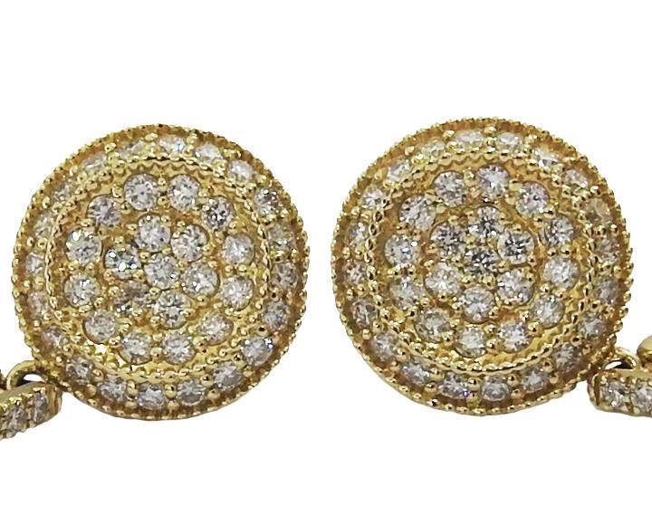 Vintage Gold Earrings Diamond Earrings Pave Earrings Wedding Earrings Diamond Round Earrings 14K Yellow Gold Diamond Earrings
