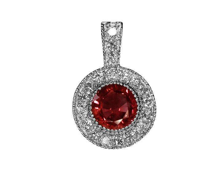 Ruby Pendant Necklace 14K Yellow or White gold Round Halo Pendant Top quality Ruby and Diamonds  Minimalist pendant
