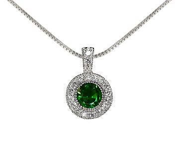 Emerald Pendant Necklace 14K Yellow or White gold Round Halo Pendant Top quality Emerald and Diamonds Minimalist pendant