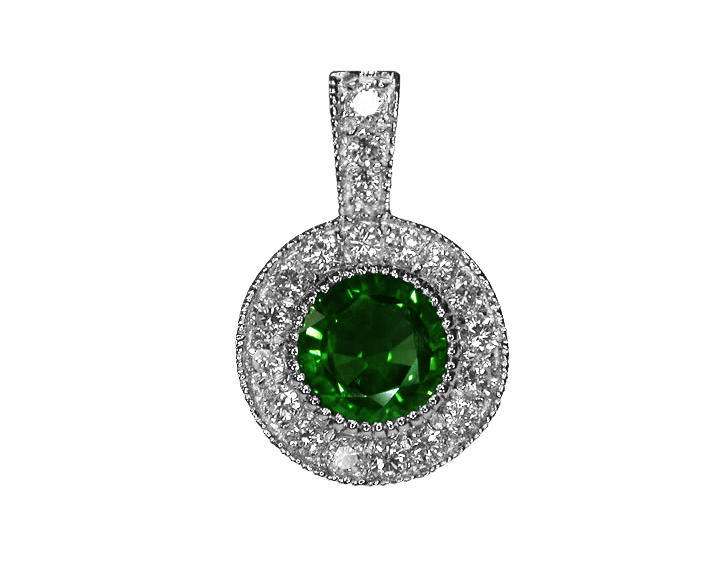 Emerald Pendant Necklace 14K Yellow or White gold Round Halo Pendant Top quality Emerald and Diamonds Minimalist pendant