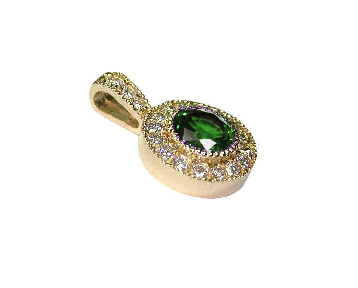 Emerald Pendant Necklace 14K Yellow or White gold Round Halo Pendant Top quality Emerald and Diamonds Minimalist pendant