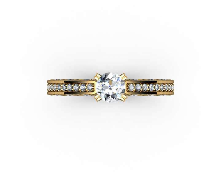 Unique Ring Engagement Ring Diamond Ring White Sapphire Bella channel-set pavé half moon trellis crafted in 18K Yellow or 18K White gold