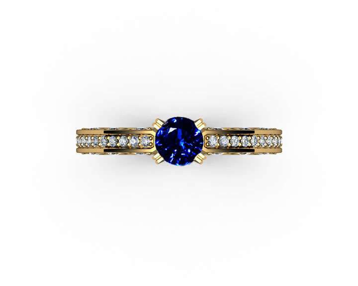 Unique Ring Engagement Ring Diamond Ring Blue Sapphire Bella channel-set pavé half moon trellis crafted in 18K White gold