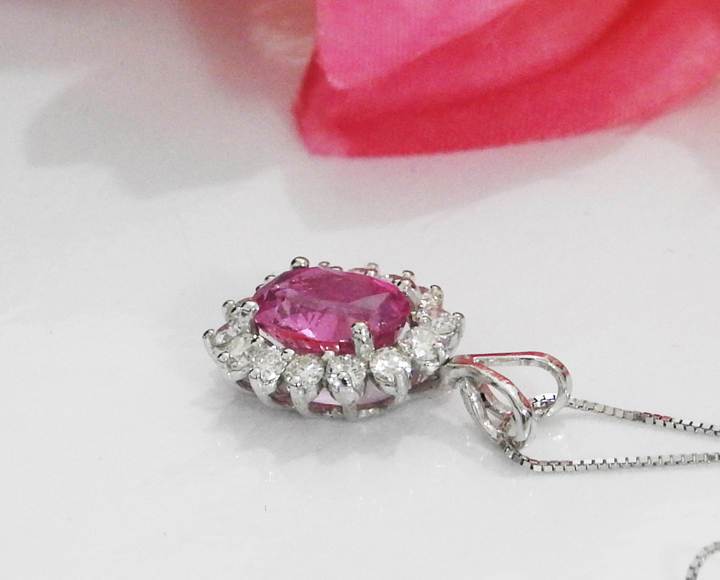 Pendant Sapphire Necklace cluster Pendant Pink Sapphire 14K White gold  Minimalist pendant