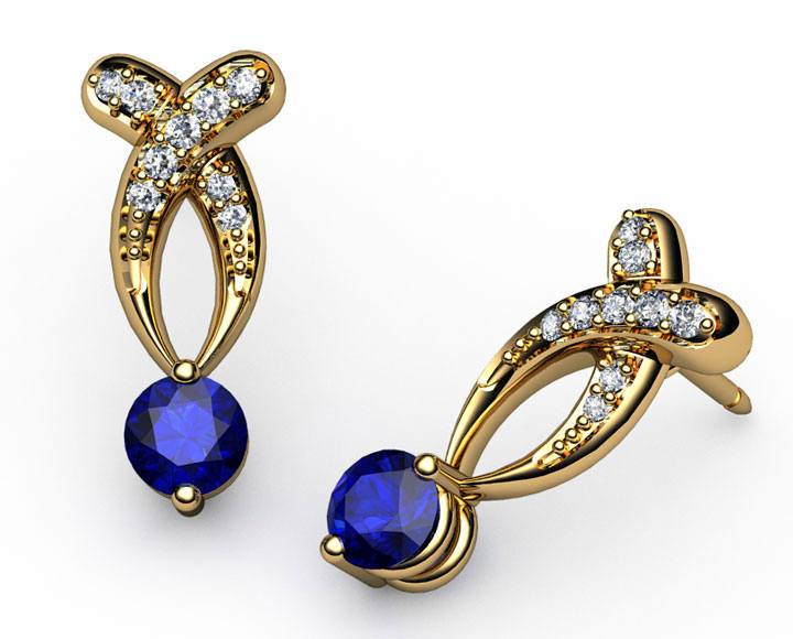 Twist Earrings Gold Earrings Sapphire Earrings Sapphire Studs Earrings Bypass Stud Earrings 14K or 18K White Yellow or Rose gold