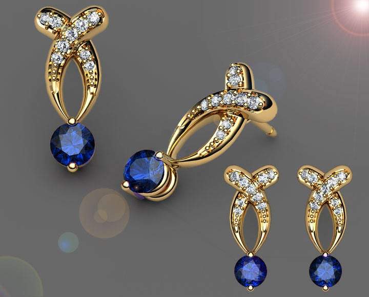 Twist Earrings Gold Earrings Sapphire Earrings Sapphire Studs Earrings Bypass Stud Earrings 14K or 18K White Yellow or Rose gold