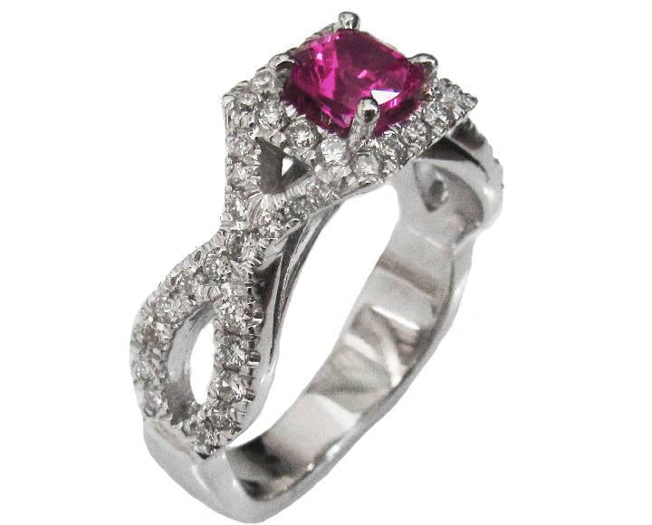 Vintage Gold ring Diamond Engagement Ring 18K White Gold VS Pinkish Purple Sapphire Top Quality Diamonds F VS1